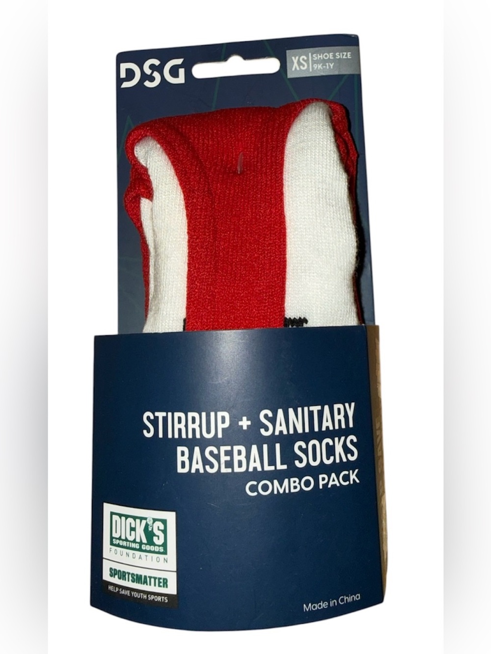 DSG Stirrup + Sanitary Baseball Socks Combo Pack XS Youth 9K-1Y  Red and White